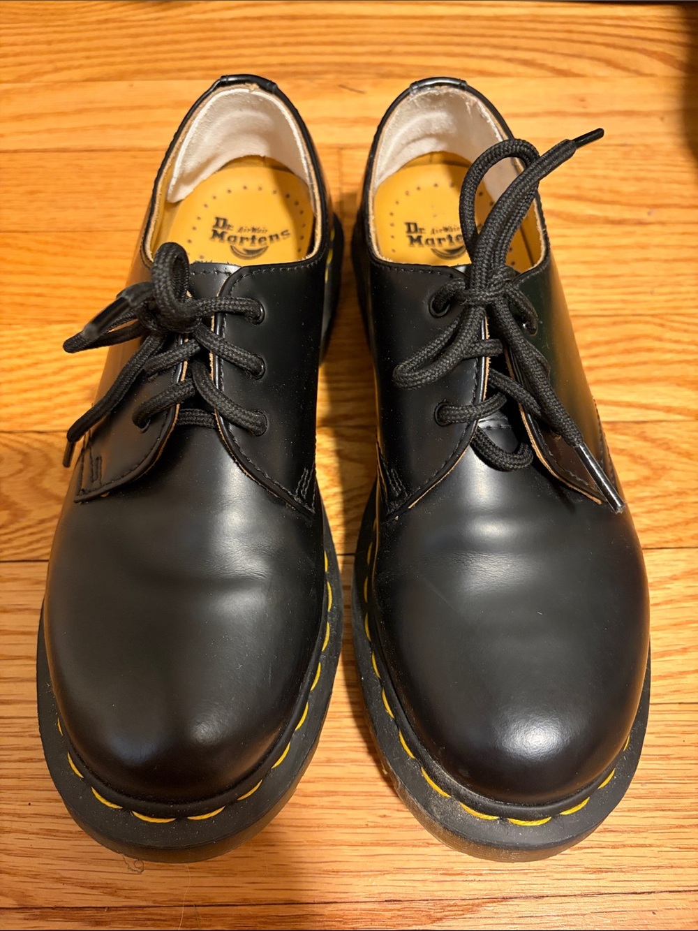 Dr. Martens Black Oxford 3-Eye Shoe with Yellow Stitching 11837 Women’s Size 7